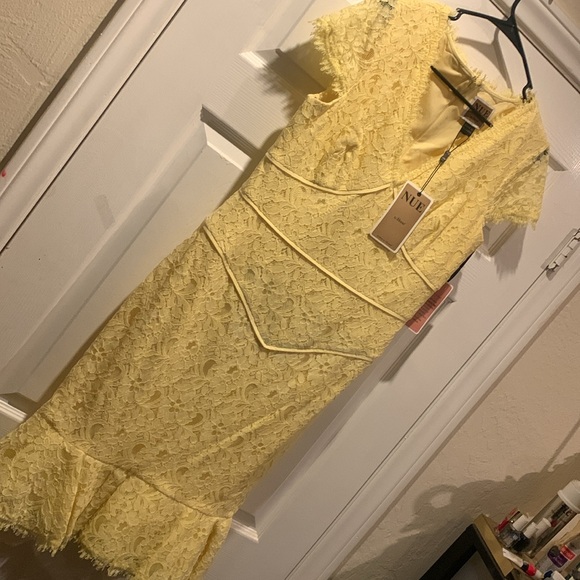 NWT Nue by Shani Trumpet Cap Sleeve Lace Midi Dress.  SZ 10 - Picture 5 of 9